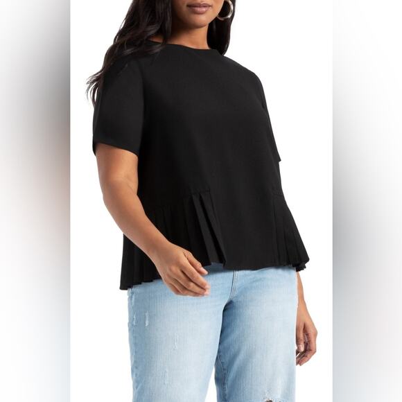 Eloquii Plus Size Pleated Hem Crepe Peplum Top Black Size 18 - Picture 1 of 12